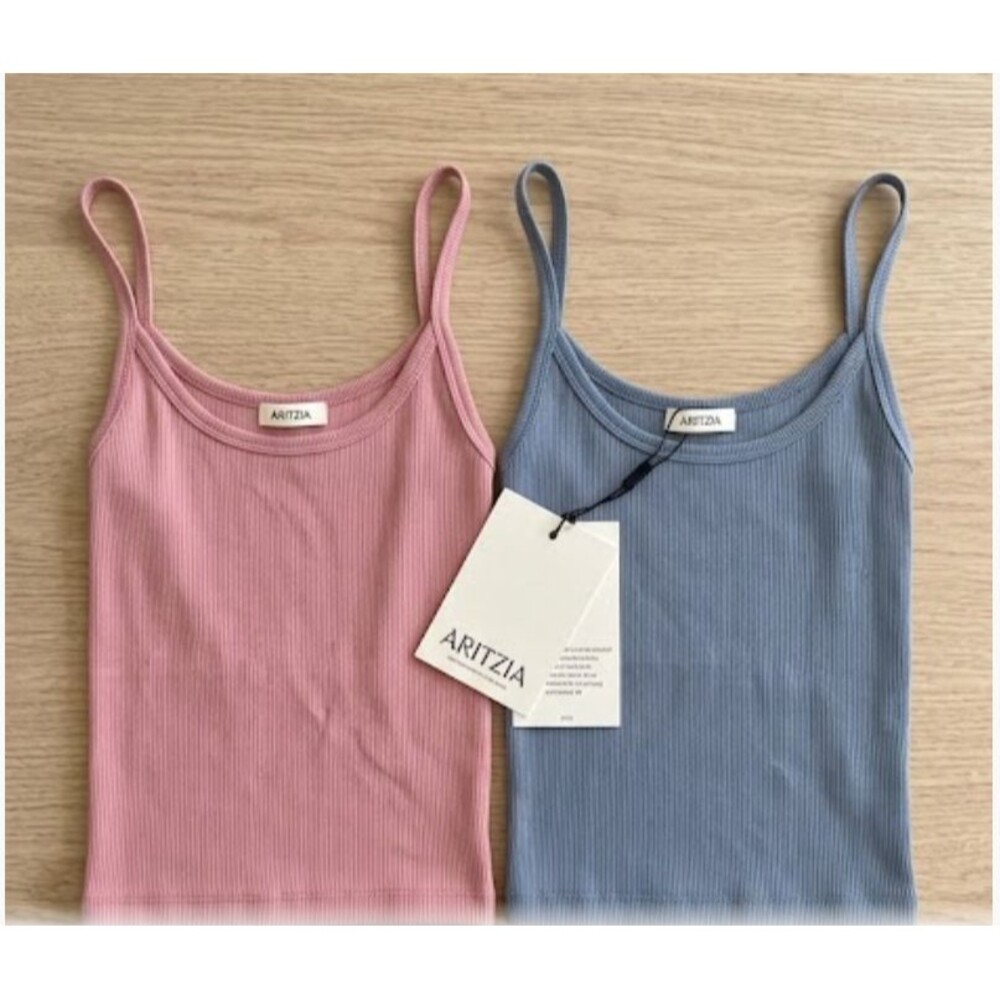 ARITZIA Homestretch Rib Camisole Tank Top 2 Pack Pink Blue Spaghetti Strap M NWT